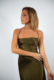 Angel - Silk Dress in Olive Green